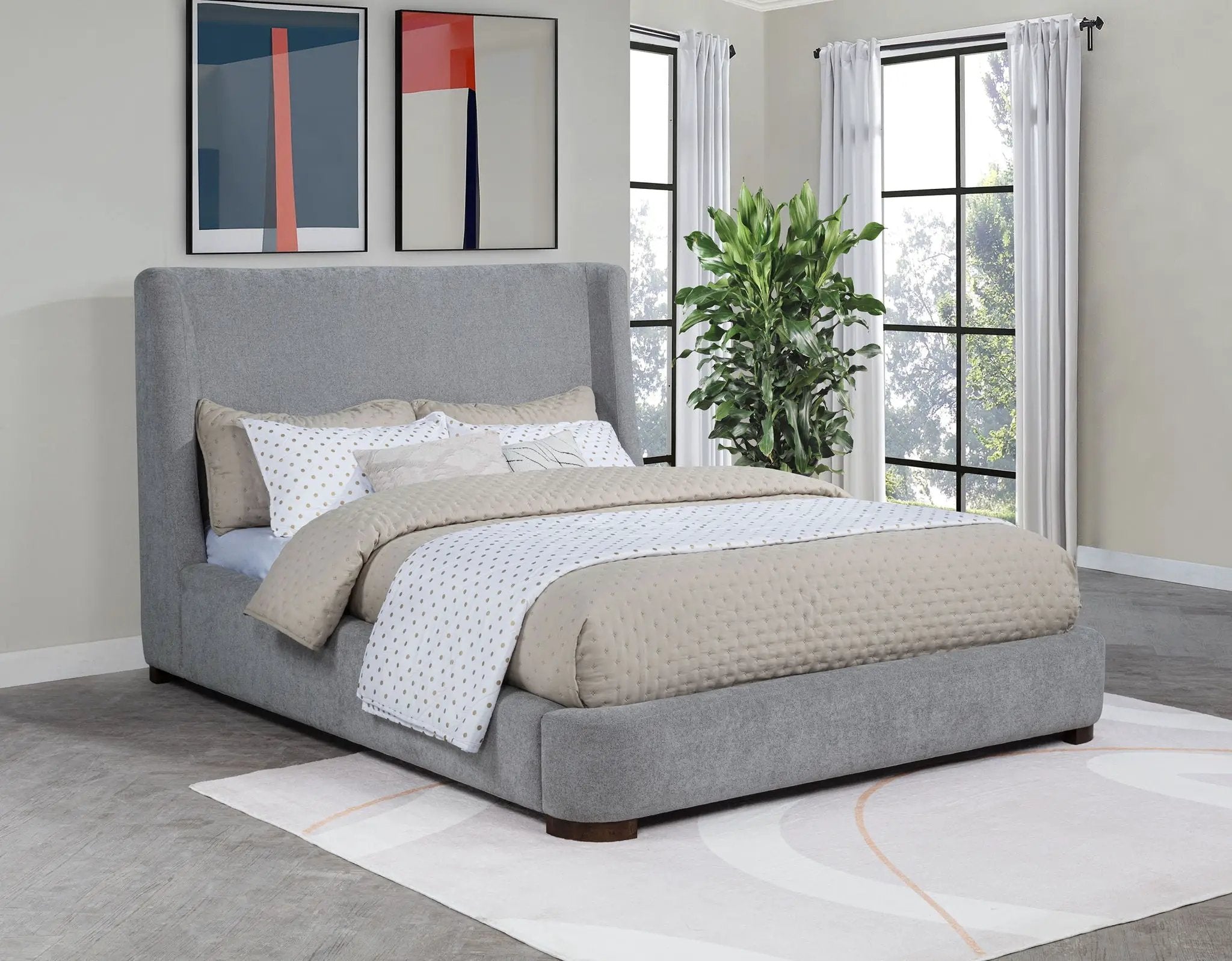 Rennes Upholstered Eastern King Wingback Platform Bed Grey by Unique Piece Furniture