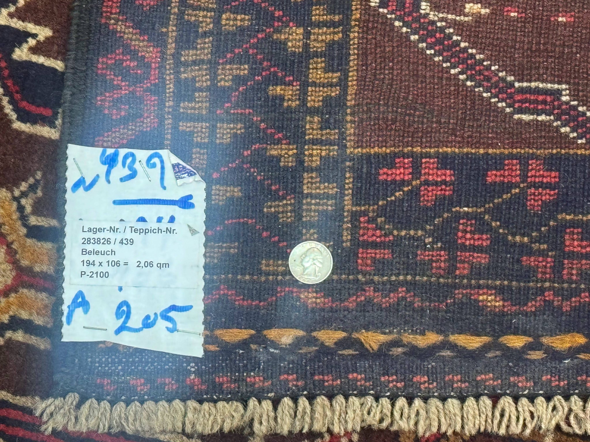 Afghan Rug 3x7, Maroon and Navy Blue, Balouch Carpet, Tribal Rug, New by Jewel Rugs