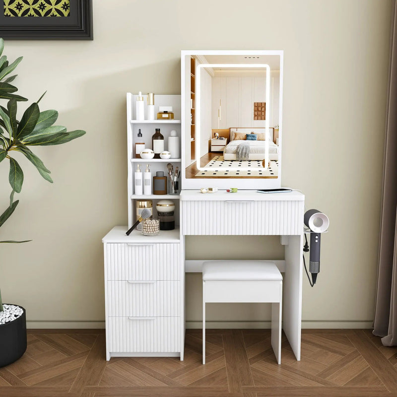 Modern Vanity Desk With 3 LED Lighting Modes, 4 Drawers by HouseOfZazla
