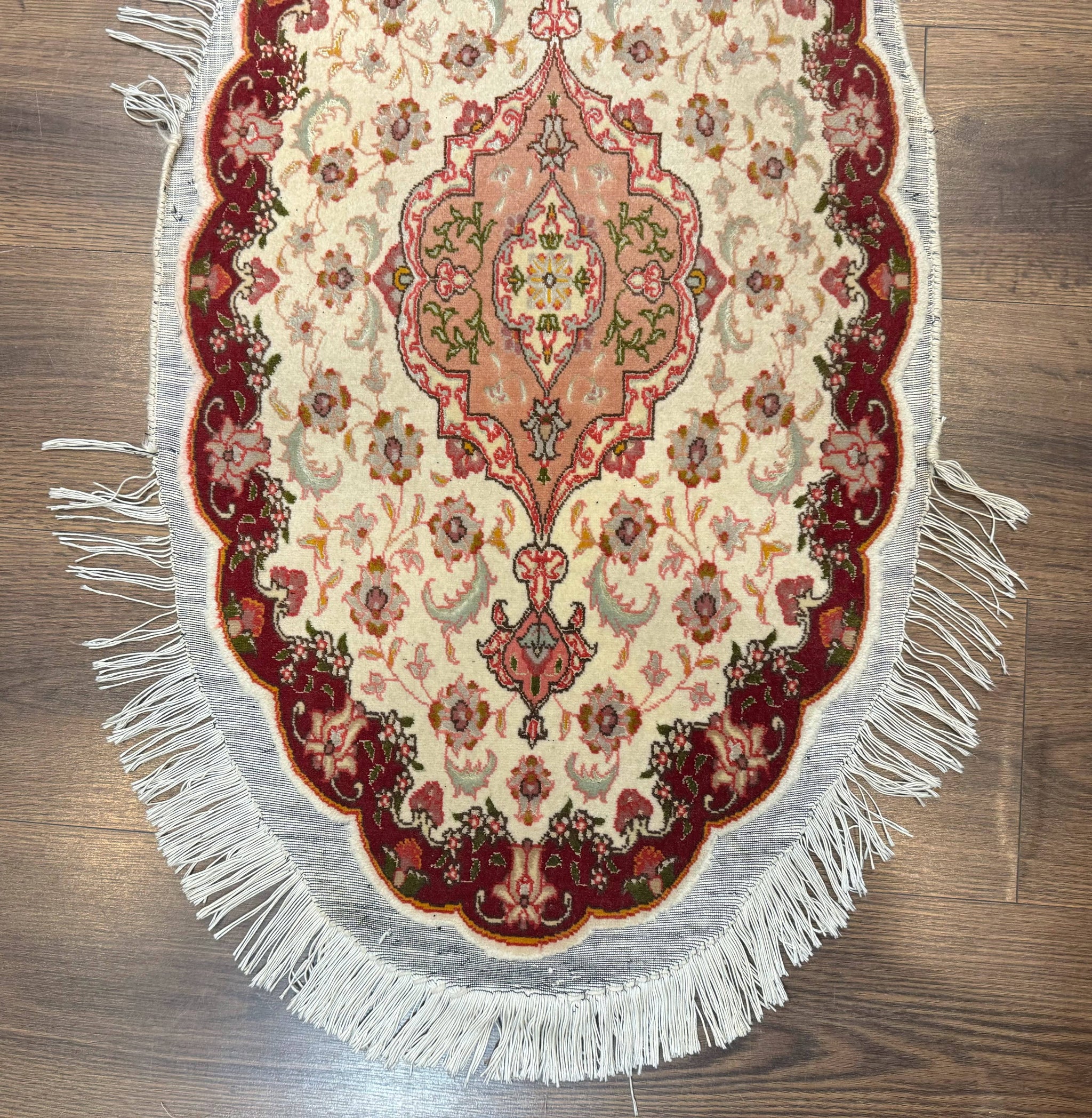 Small Oval Persian Tabriz Rug 2x4, Kork Wool and Silk Highlights, Fine 260 KPSI by Jewel Rugs