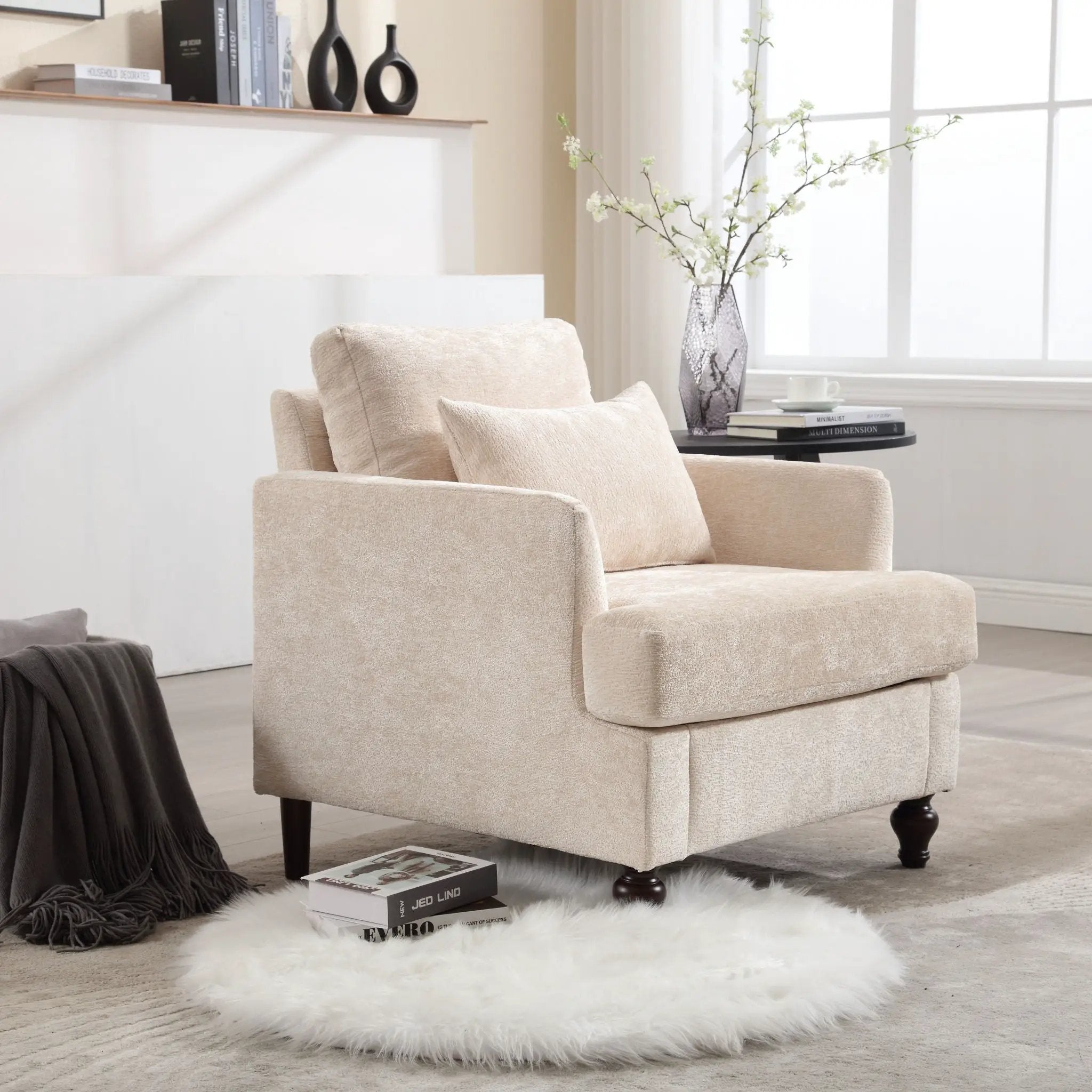 Modern Mid Century Wood Frame Armchair With Tufted Design by Unique Piece Furniture
