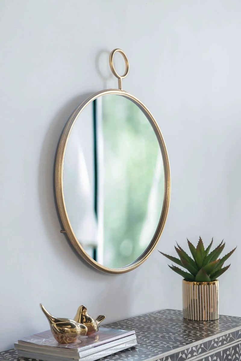 Circle Wall Mirror With Iron Frame, Accent Mirror For Living Room by Unique Piece Furniture