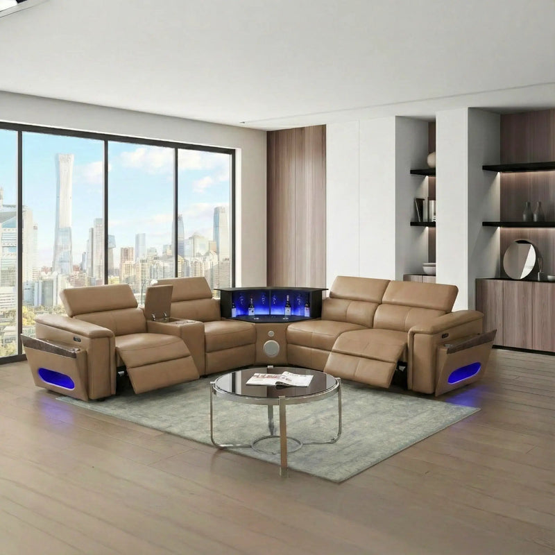 Nova - Sectional With Bluetooth Speaker, LED And Lifting Wine Cabinet by HouseOfZazla