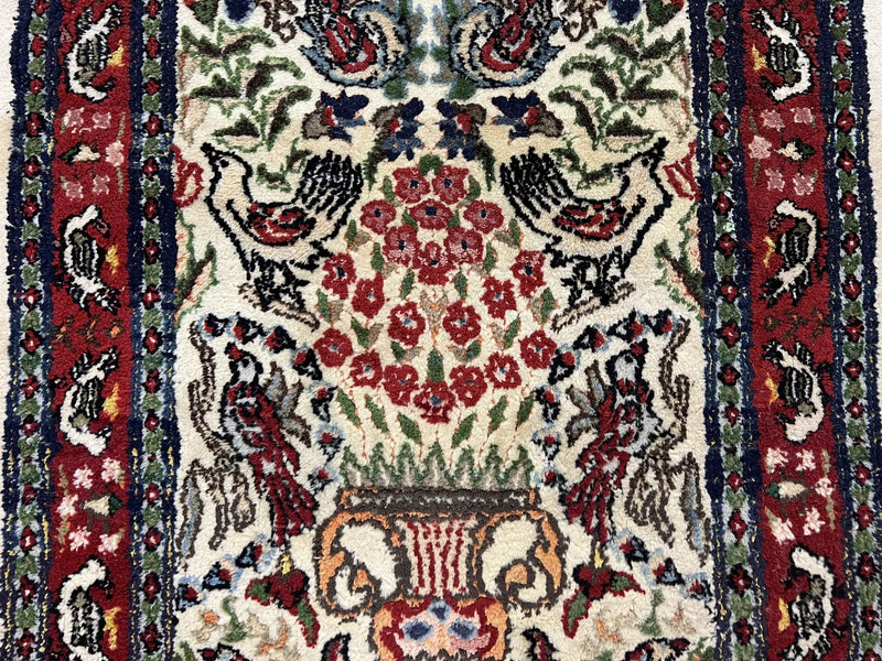 Small Indo Persian Rug 2x3 ft, Wool with Silk Highlights, Animal Pictorials, Birds by Jewel Rugs