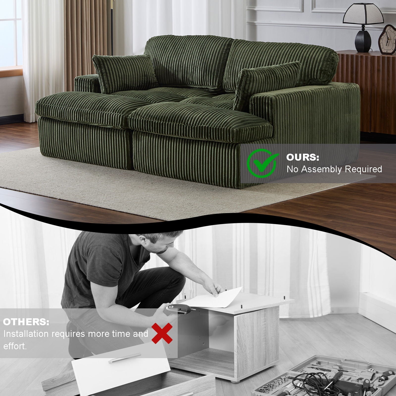 Double Chaise Lounge Chair, Oversized Upholstered Sleeper Cloud Couch