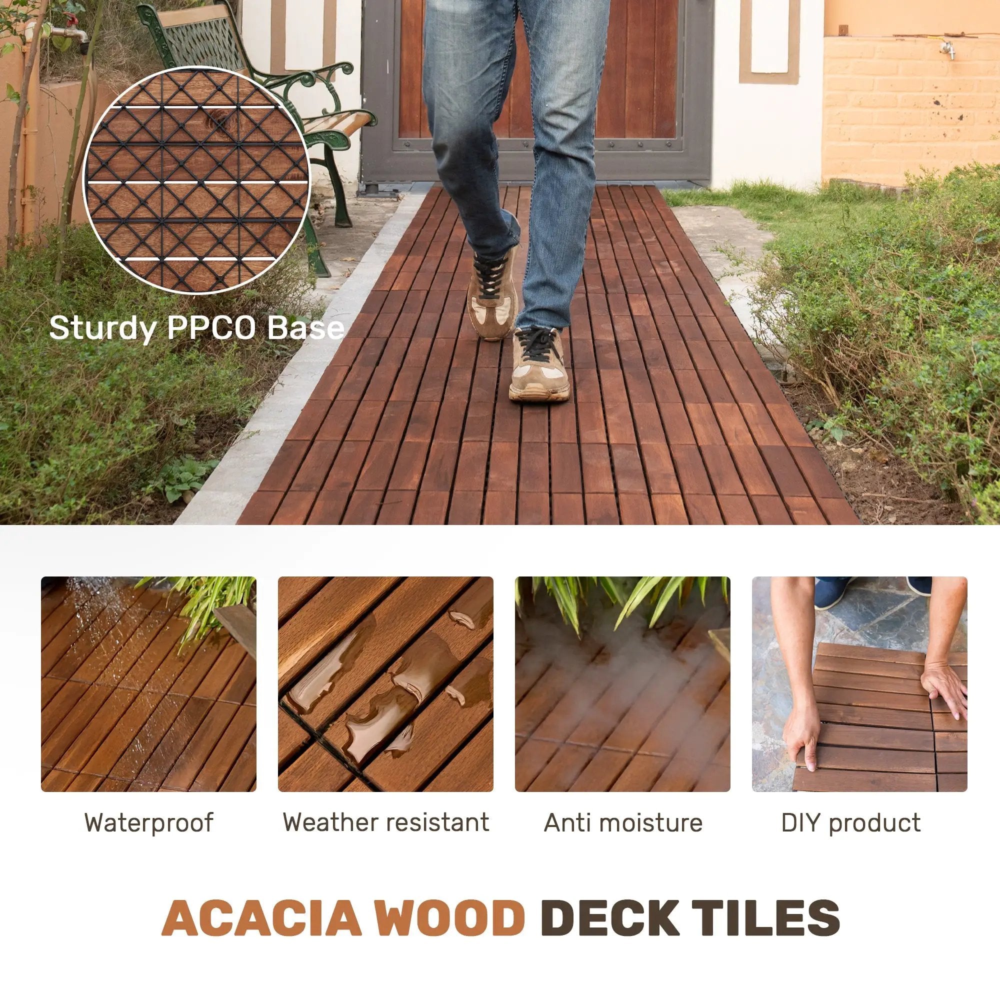 10 PCS Interlocking Acacia Hardwood Deck Tiles by HouseOfZazla