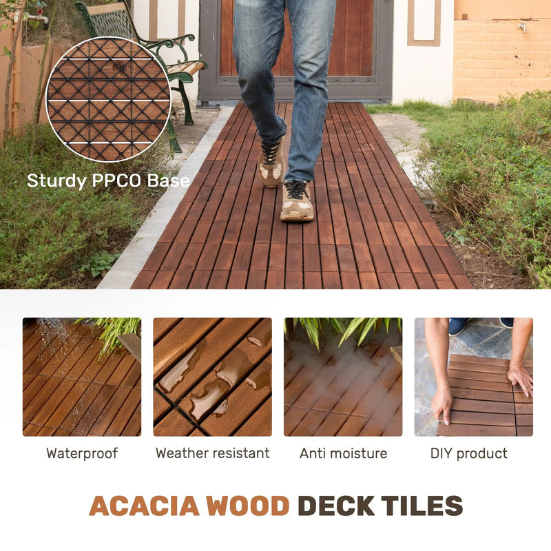 10 PCS Interlocking Acacia Hardwood Deck Tiles by HouseOfZazla