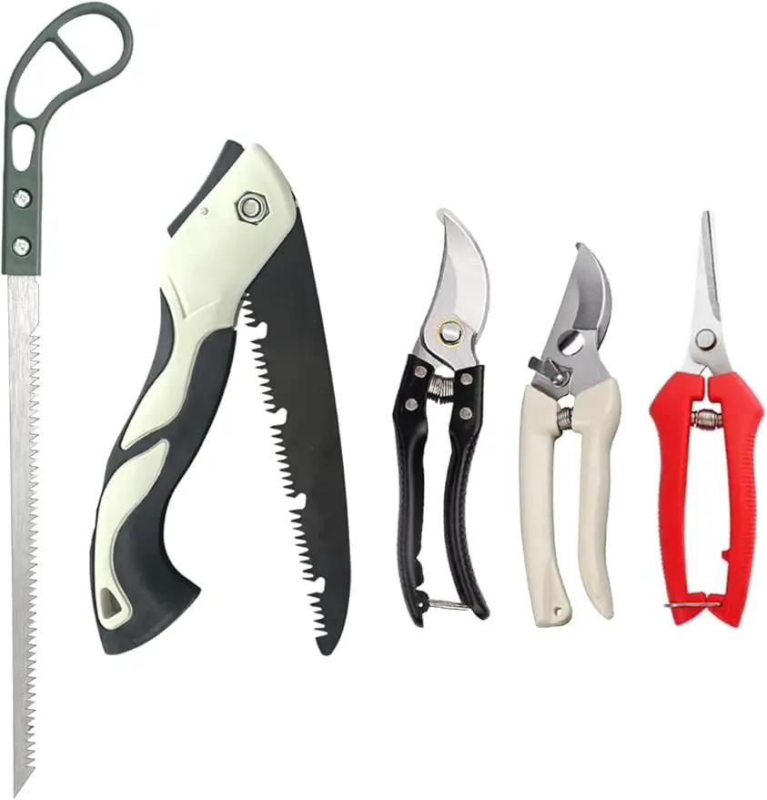 5 Piece Gardening Scissors Folding Saw Pruner Set with Pruner Saw Hand Garden Clippers Set by GreenHaven Gardens