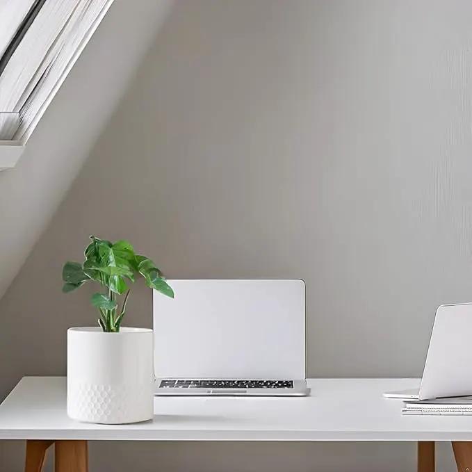 Docrin Ceramic Planters Indoor, 8 Inch Plant Pots with Drainage Holes for Home/Office - White Honeycomb by GreenHaven Gardens