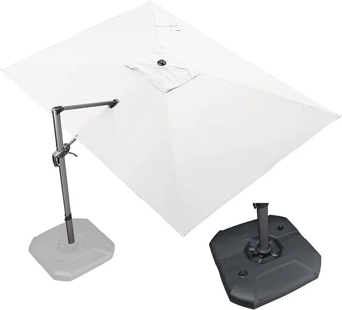 PURPLE LEAF 9' X 11.5' Patio Umbrella with Base Outdoor Cantilever Rectangle Umbrella Offset Umbrella with 360-degree Rotation for Garden Deck Pool Patio White by GreenHaven Gardens