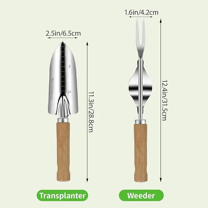 Garden Tool Set, 2 Pieces Stainless Steel Heavy Duty Garden Tools, Garden Kit with Ergonomic Wooden Handle, Durable Garden Tools for Gardening, Gardening Gifts for Women by GreenHaven Gardens