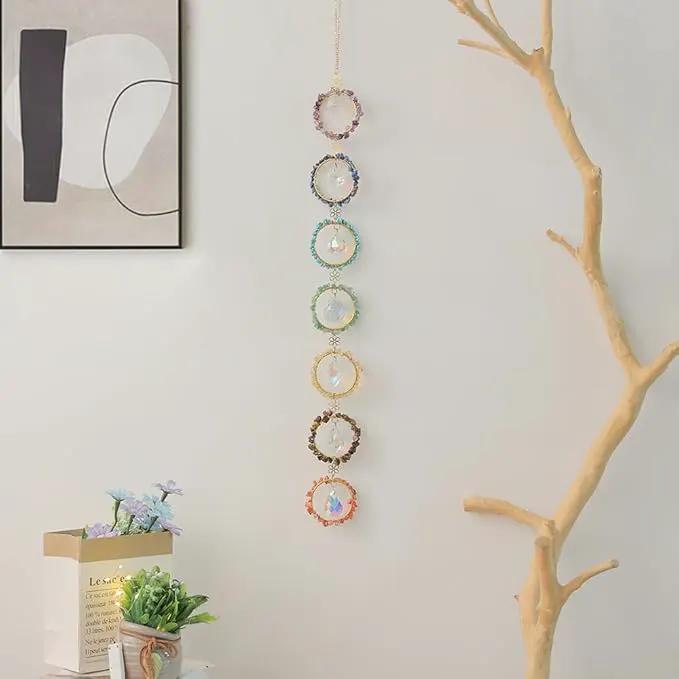 Crystal Sun Catcher Window Hanging 7 Chakra Spheres Gemstone Decor Hanging Ornament Natural Gem Wall Hangings Healing Crystal Decor Handmade Home Window Car Decoration Gift for Mom by GreenHaven Gardens