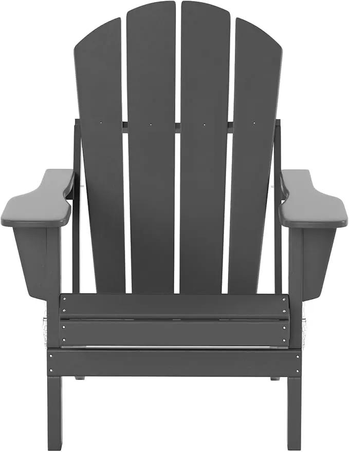 WO Home Furniture Adirondack Chairs Table Set of 3 PCS Outdoor Folding Chairs Coffee Table Weather/UV Resistant for Lawn, Garden, Bon Fire, Balcony (Gray) by GreenHaven Gardens