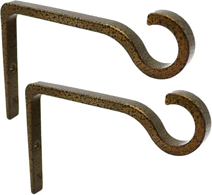 Hanging Plant Bracket 6inch Metal Plant Hook Shepherds Hook Decorative Wall Plant Hanger for Hanging Lanterns, Bird Feeder, Flower Basket, Home Decor Indoor & Outdoor (2, Gold Hammertone) by GreenHaven Gardens