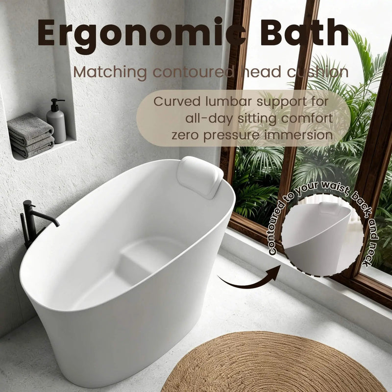 Nuvia 51-Inch Solid Surface Oval Freestanding Bathtub With Seat And Headrest (SAK61983) by SAKSBY WHOLESALE