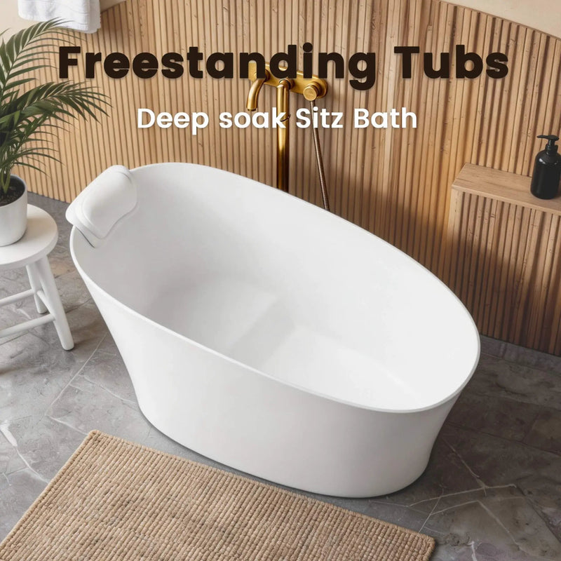 Nuvia 51-Inch Solid Surface Oval Freestanding Bathtub With Seat And Headrest (SAK61983) by SAKSBY WHOLESALE