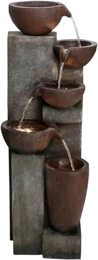 Naturefalls 39.7in.Modern Outdoor Fountain -5-Tier Resin Water Feature, Indoor Outdoor Garden Waterfall Fountain with Contemporary Design&LED Lights for Patio, Yard, Deck, House, Office, Home Decor by GreenHaven Gardens