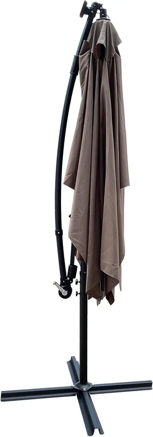 10x6.5FT Patio Umbrella, Outdoor Offset Umbrella with Cross Base and Crank, Rectangular Cantilever Umbrella with Solar Lights, Hanging Market Umbrella with 6 Rids for Pool, Deck, Backyard (Mushroom) by GreenHaven Gardens