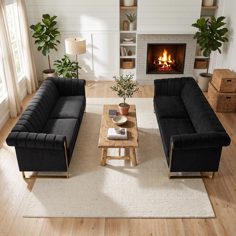 Black Velvet 2 Piece Sofa Set by HouseOfZazla