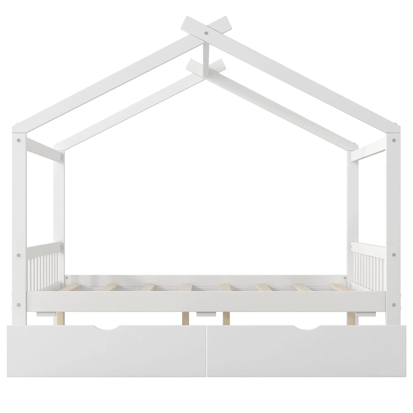 House Style Platform Bed With Headboard, Footboard, 2 Drawers, And Roof Design by HouseOfZazla