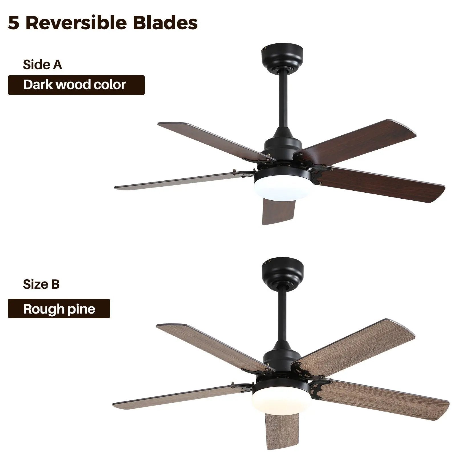 Modern Ceiling Fan With 3 Color Dimmable Light 5 Blades Remote Control Reversible Dc Motor For Bedroom - Black by HouseOfZazla