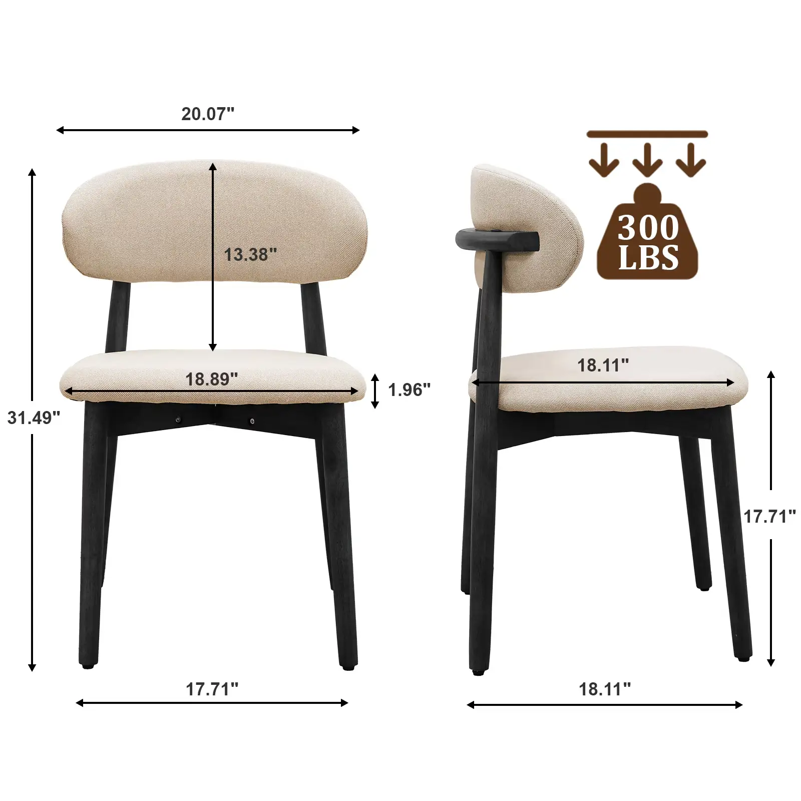 Beige Cotton-Linen Fabric Upholstered Dining Chair by HouseOfZazla