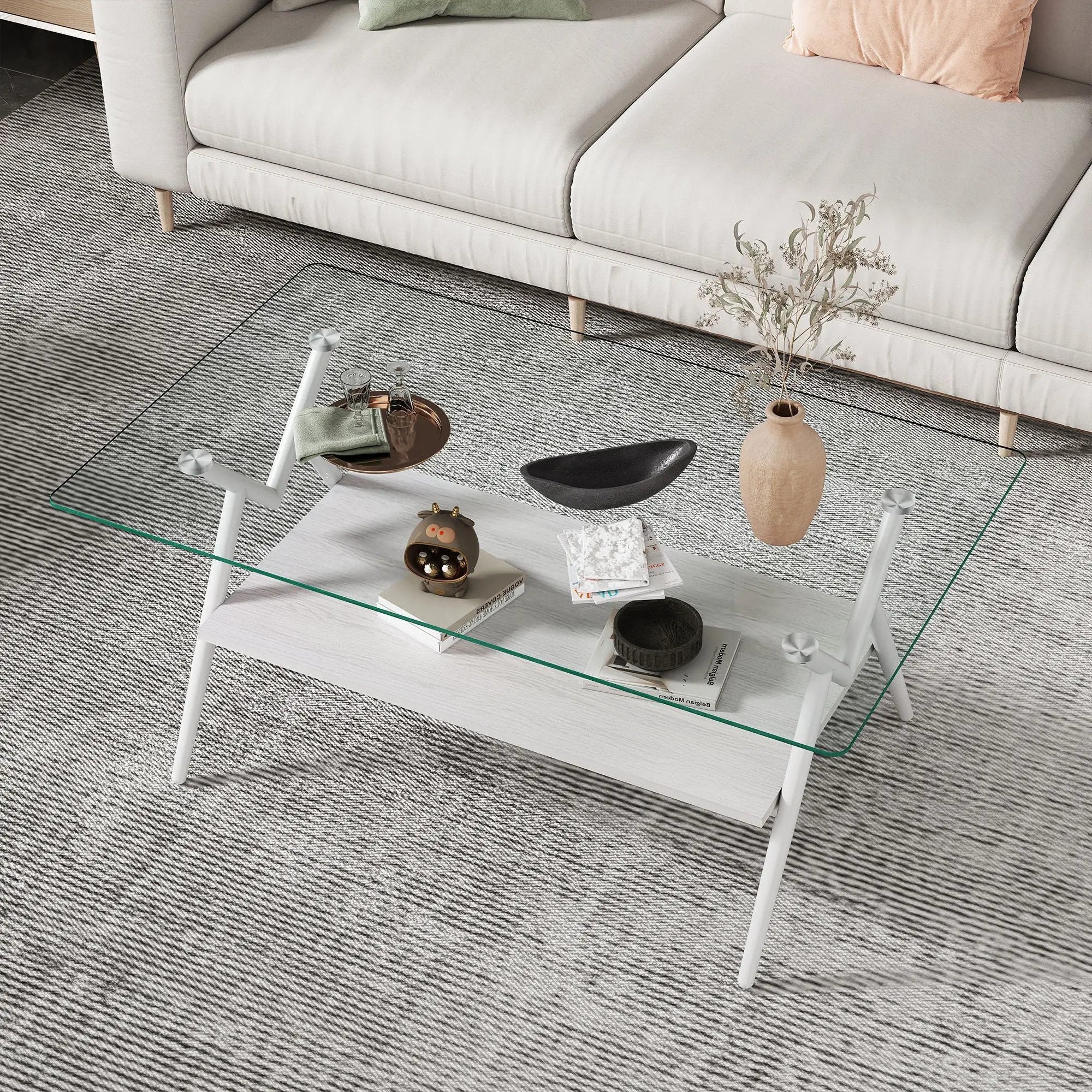 Rectangle Coffee Table With Tempered Glass Top And Shelf by Unique Piece Furniture