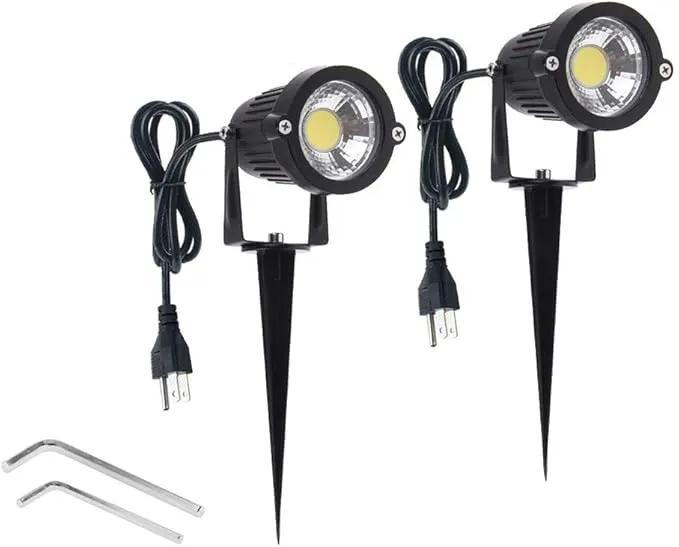 2 Pack Outdoor Landscape Lighting 5W COB LED Spotlights for Garden Lawn Wall Yard Path with Spiked Stand and Plug Adapter (Cool White) by GreenHaven Gardens