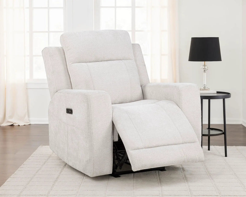 Kennett Chenille Upholstered Power Recliner Chair Ivory by Unique Piece Furniture
