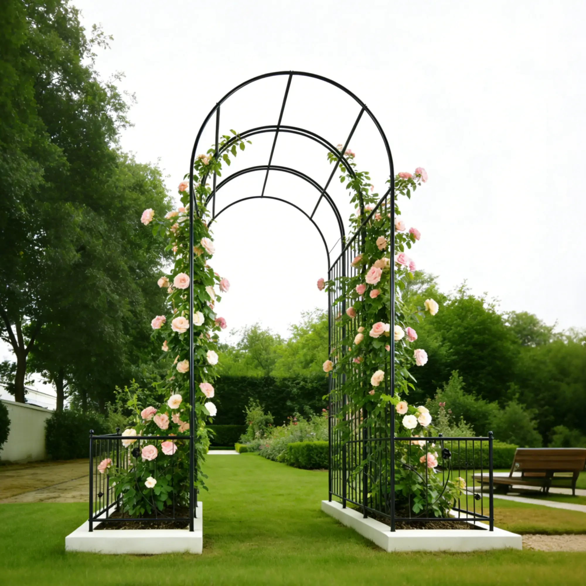 Metal Garden Arch with Two Plant Stands by HouseOfZazla