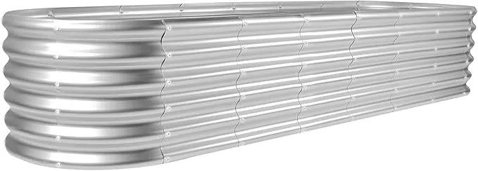 Land Guard 8×2×1.5ft Galvanized Raised Garden Bed Kit, Raised Garden Boxes Outdoor, Oval Metal Raised Garden Beds for Vegetables, Silver by GreenHaven Gardens