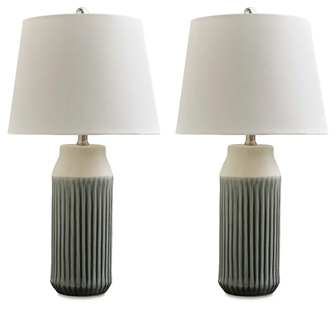 Afener - Ceramic Table Lamp (Set of 2) - Blue / Beige by Unique Piece Furniture
