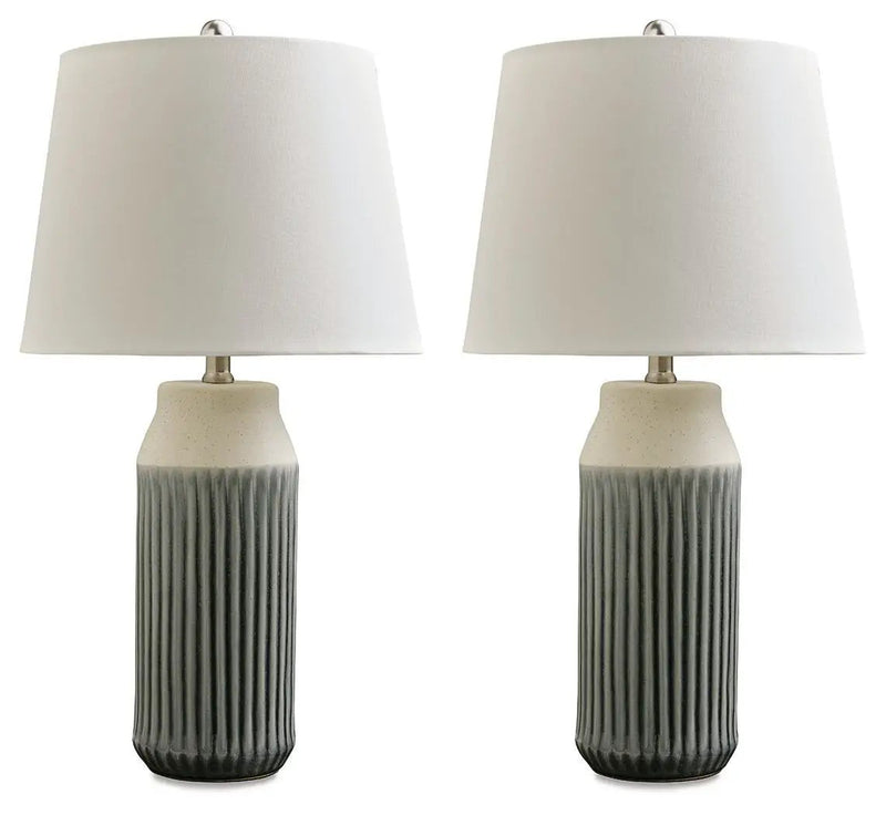 Afener - Ceramic Table Lamp (Set of 2) - Blue / Beige by Unique Piece Furniture
