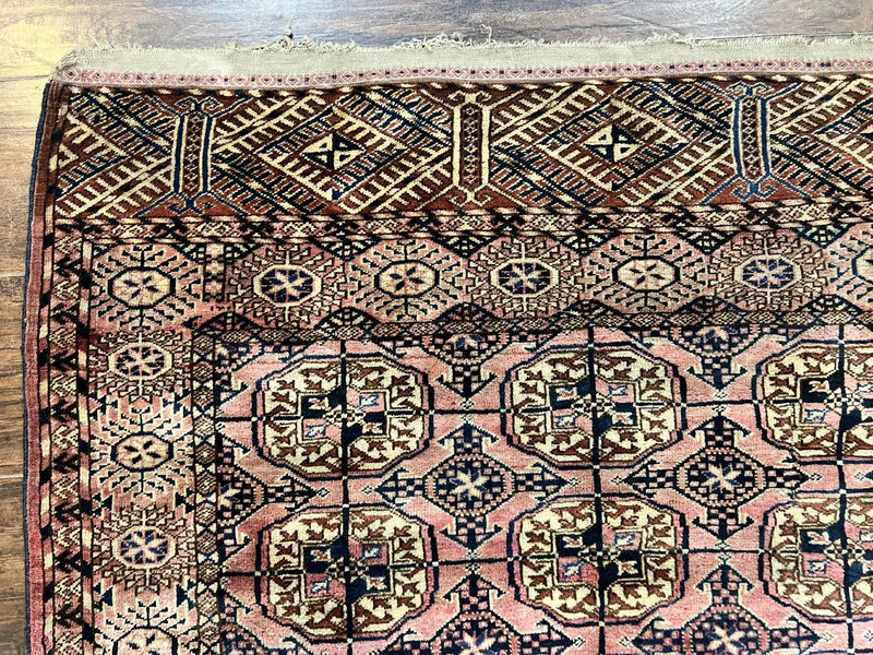 Persian Turkoman Rug 4x6, Wool Hand Knotted Antique Bokhara Carpet, Red Pink, Handmade Tribal Oriental Rug 4 x 6 ft by Jewel Rugs