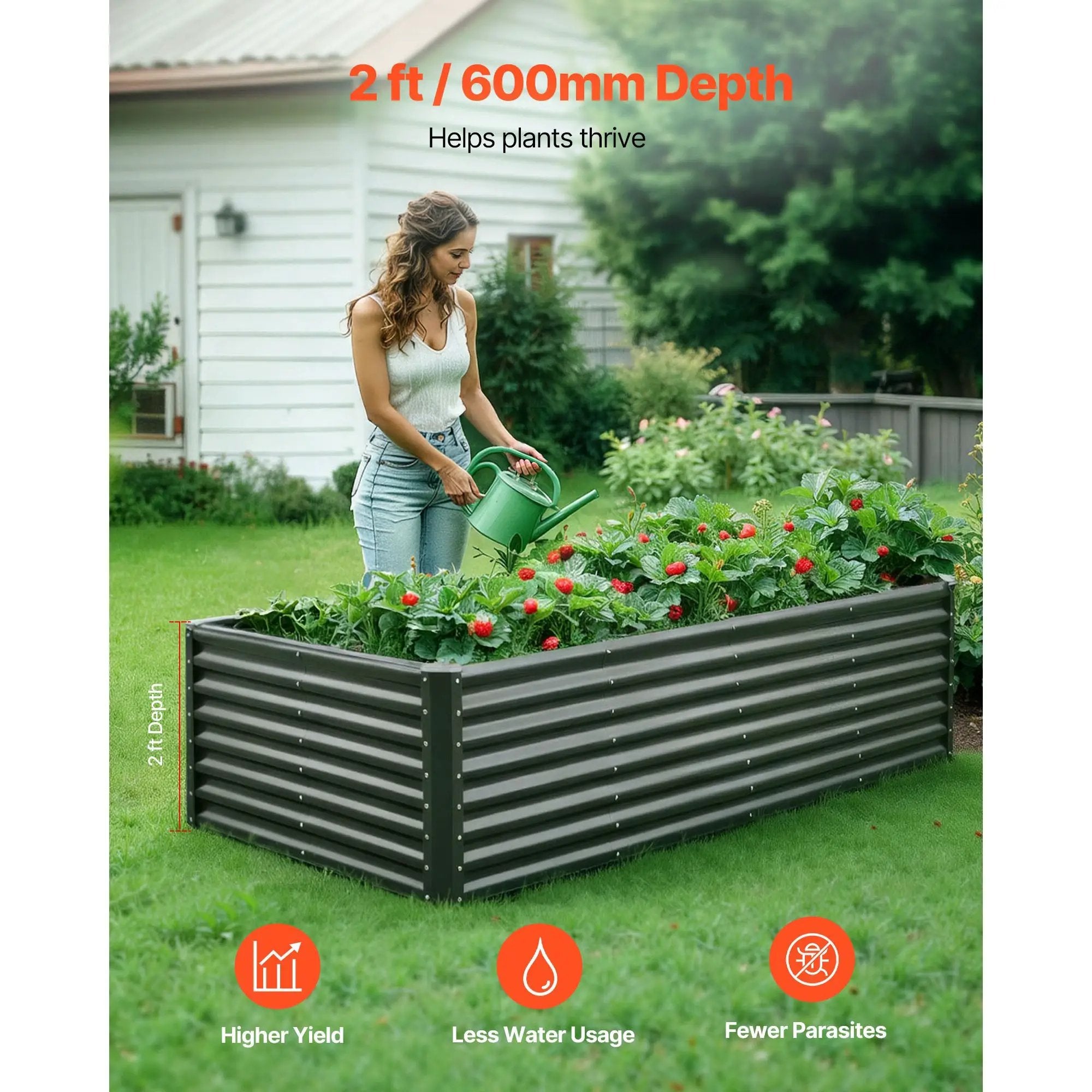 Metal Raised Garden Bed - 8 x 4 x 2 ft Outdoor Planter by HouseOfZazla