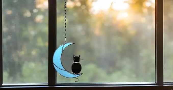 Black Cat Stained Glass Suncatcher,Cat Memorial Gifts for Loss of Cat,Cat Mom Gifts,Cat Sympathy Gifts for Cat Lovers,Window Hanging Ornament by GreenHaven Gardens