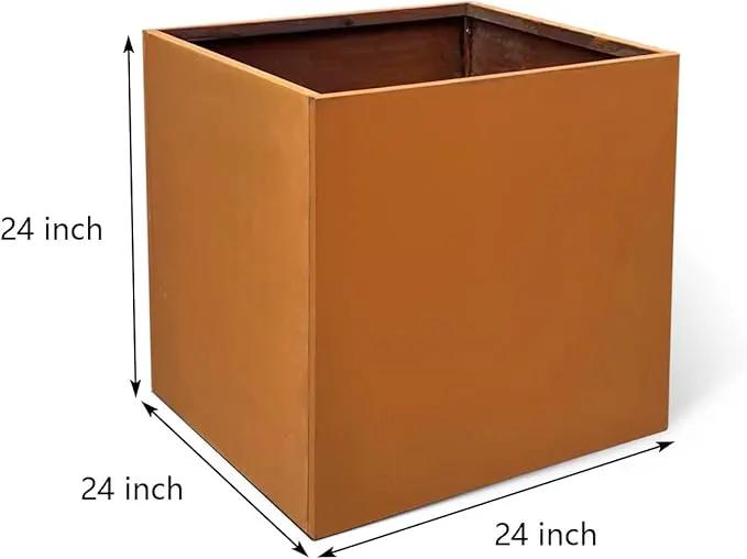 Corten Steel Planter Box Large Outdoor Planter Square Cube Planters Rustic Metal Garden Flower Pot 24 Inch Durable Antique Detached for Commercial Residential Patio Deck and Yard by GreenHaven Gardens