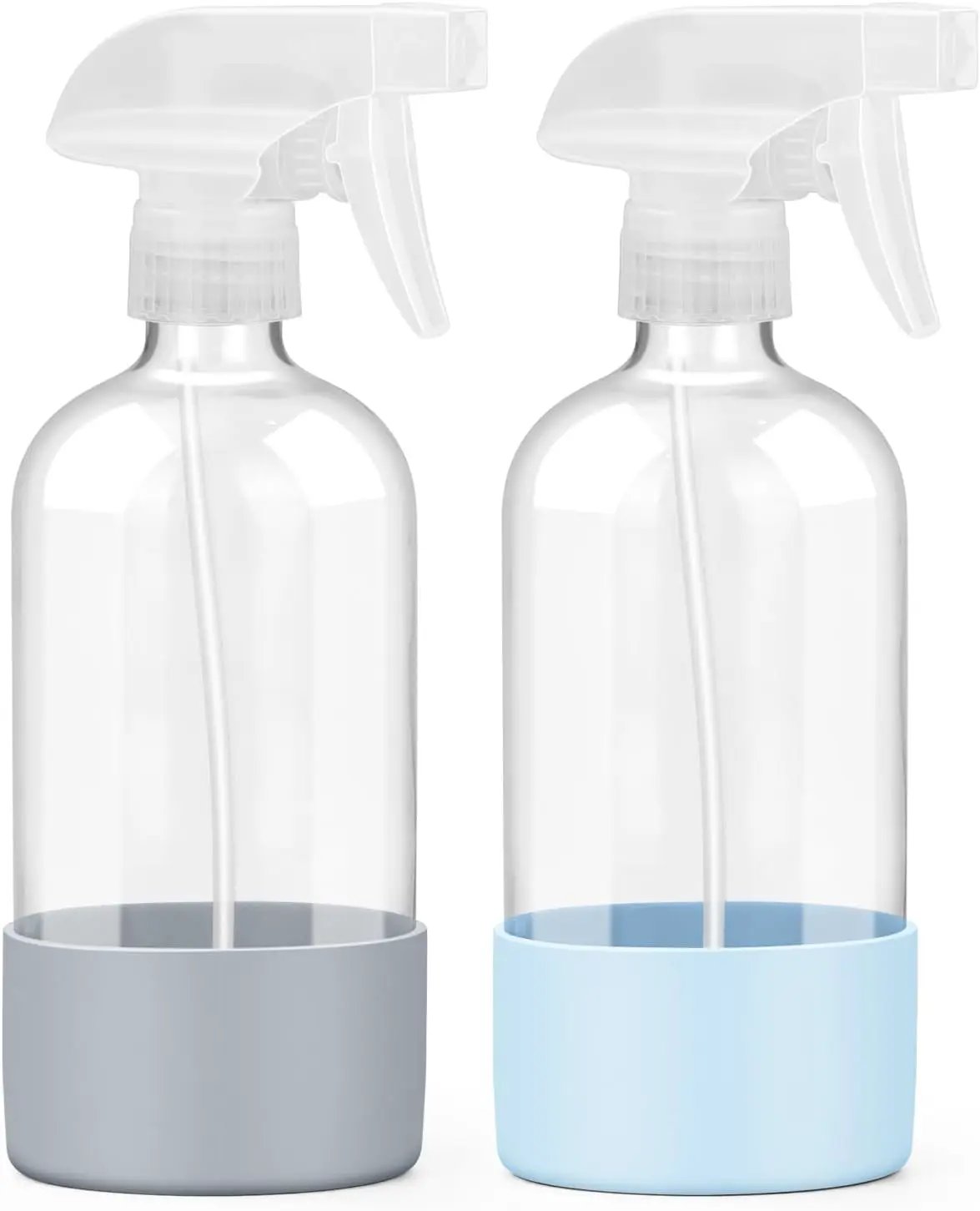 2 Pack Glass Spray Bottles with Silicone Sleeve, 16 oz Empty Refillable Containers with Adjustable Spray Nozzles, Spray Bottles for Hair, Cleaning Solutions and Plants Blue&Grey by GreenHaven Gardens