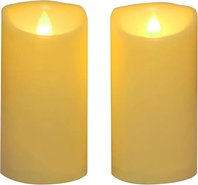 Waterproof Outdoor Battery Operated Flameless Pillar Candles with Timer White Plastic Realistic Flickering Fake Electric LED Lights for Lantern Garden Wedding Christmas Decorations 3”x6” 2 PCS by GreenHaven Gardens