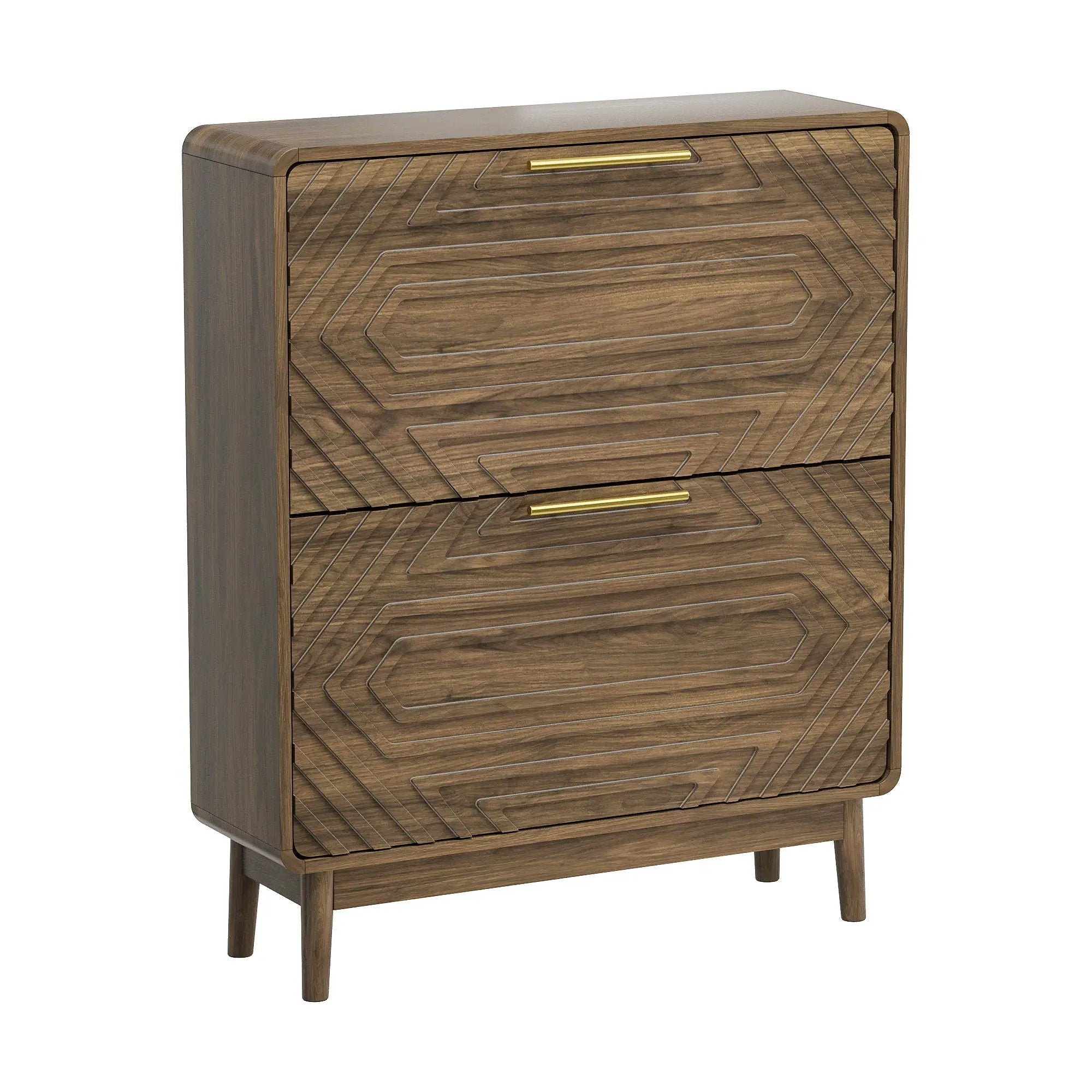 Freestanding Shoe Cabinet With 2 Flip Top Drawers For Entryway - Walnut by Unique Piece Furniture