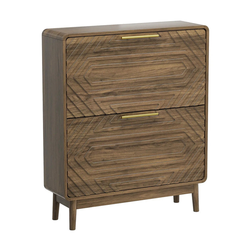 Freestanding Shoe Cabinet With 2 Flip Top Drawers For Entryway - Walnut by HouseOfZazla