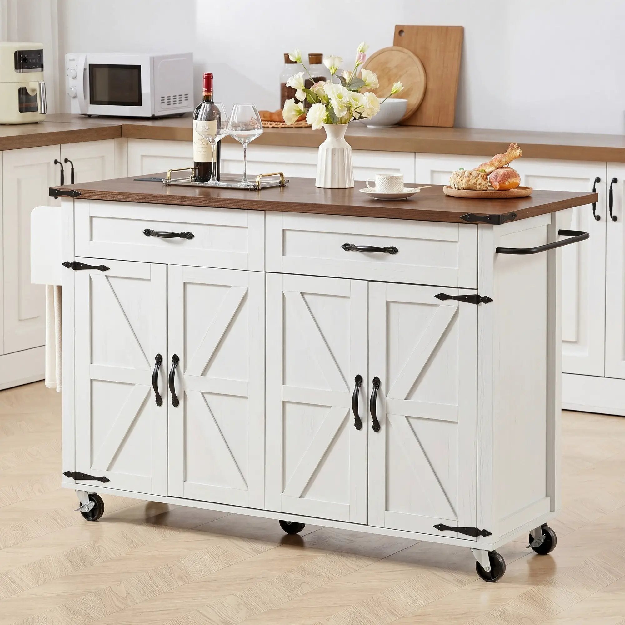 K&K 53.5'' Farmhouse Kitchen Island with Power Outlet by HouseOfZazla