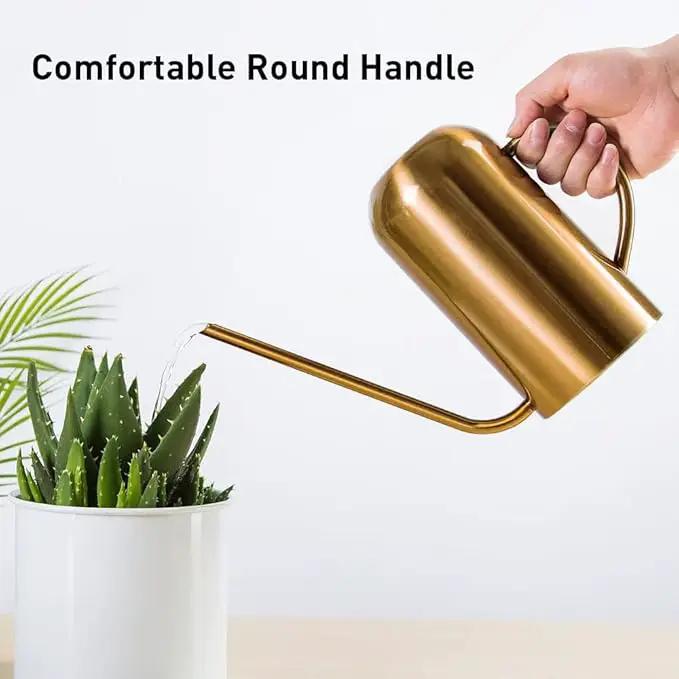 Watering Can Indoor Plants, 50 oz/1500 ml Metal Stainless Steel Watering Can Pot with Long Spout for Indoor House Plants Bonsai Outdoor Garden Flower Decorative(Copper) (Gold) by GreenHaven Gardens