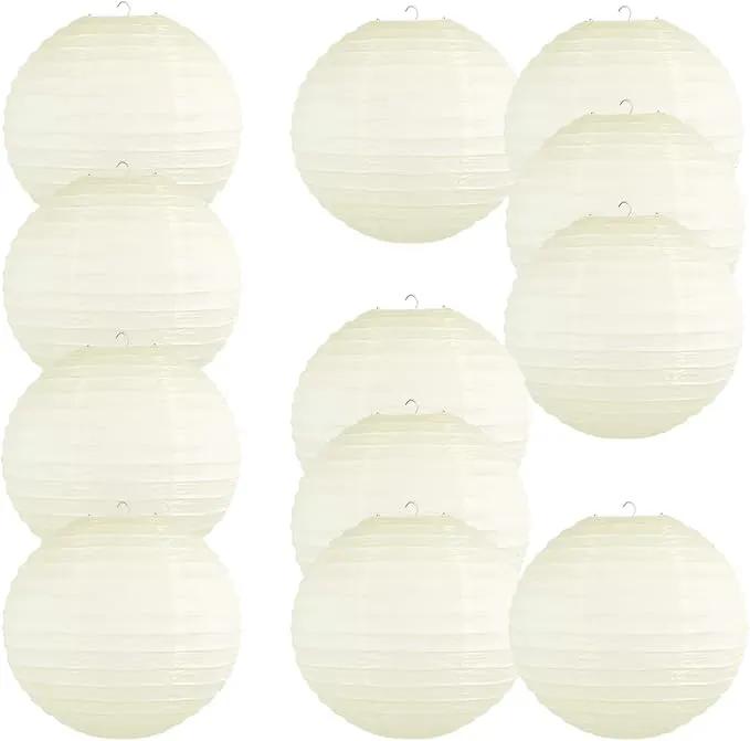 Chinese Style Paper Lanterns, Set of 12, Suitable for Party Decoration (Ivory, 14in) by GreenHaven Gardens