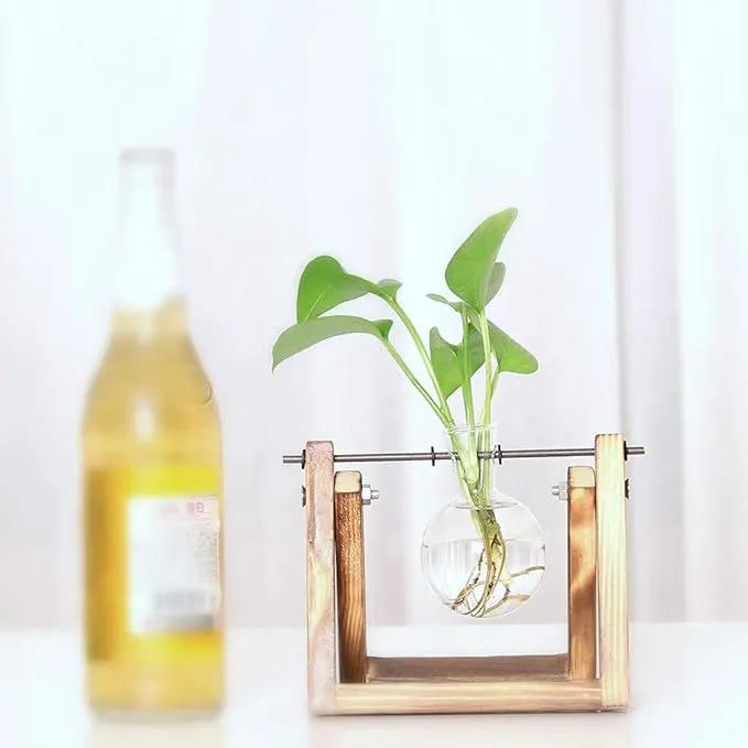 Kingbuy Plant Propagation Station Air Plant Terrarium Bulb Vase with Wooden Swivel Holder Desktop Glass Planter for Indoor Water Plants Home Office Tabletop Decor - 1 Bulb Vase by GreenHaven Gardens
