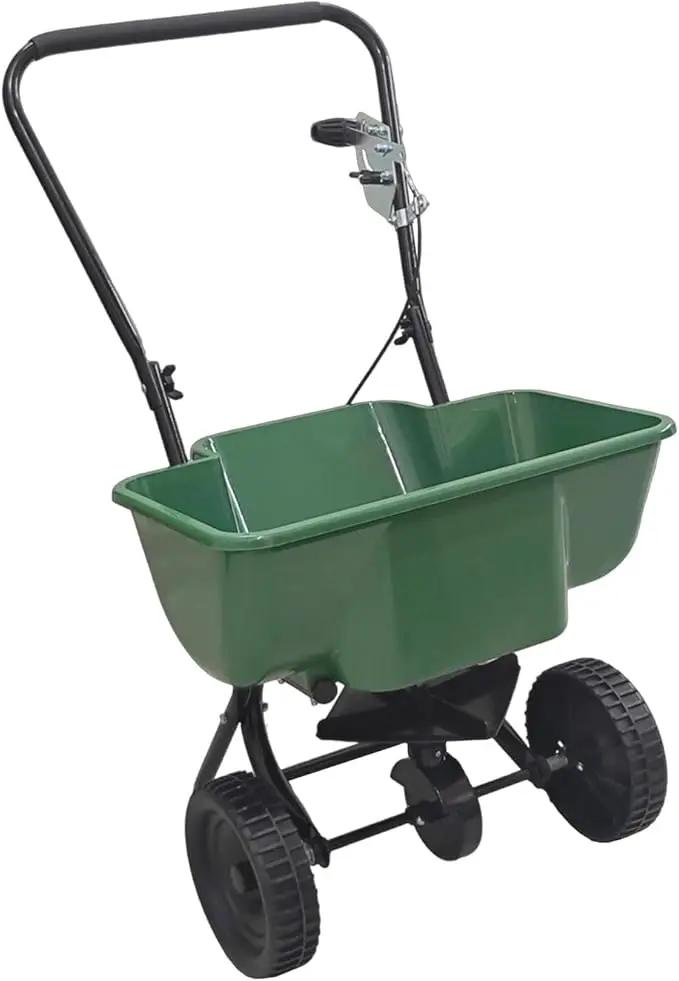80LB Walk-Behind Broadcast Spreader for Seed,Fertilizer,Salt,Ice Melt, Fertilizer Spreader with Adjustable Drop Rate, Seed Spreaders for Lawns by GreenHaven Gardens