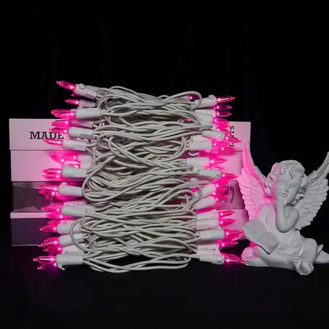Pink LED Christmas Lights - 100 Count Pink Christmas String Lights for Tree, Party, Bedroom, Wedding, Indoor and Outdoor Valentines Day Decorations, 33 Feet White Wire, UL Certified, Connectable by GreenHaven Gardens