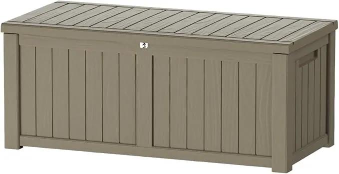 150 Gallon Outdoor Storage Box Waterproof Lockable Resin Deck Box Large, Patio Storage Bin for Pool Accessories Cushion Furniture, Garden Tools, UV-Resistant Outside Delivery Grey by GreenHaven Gardens