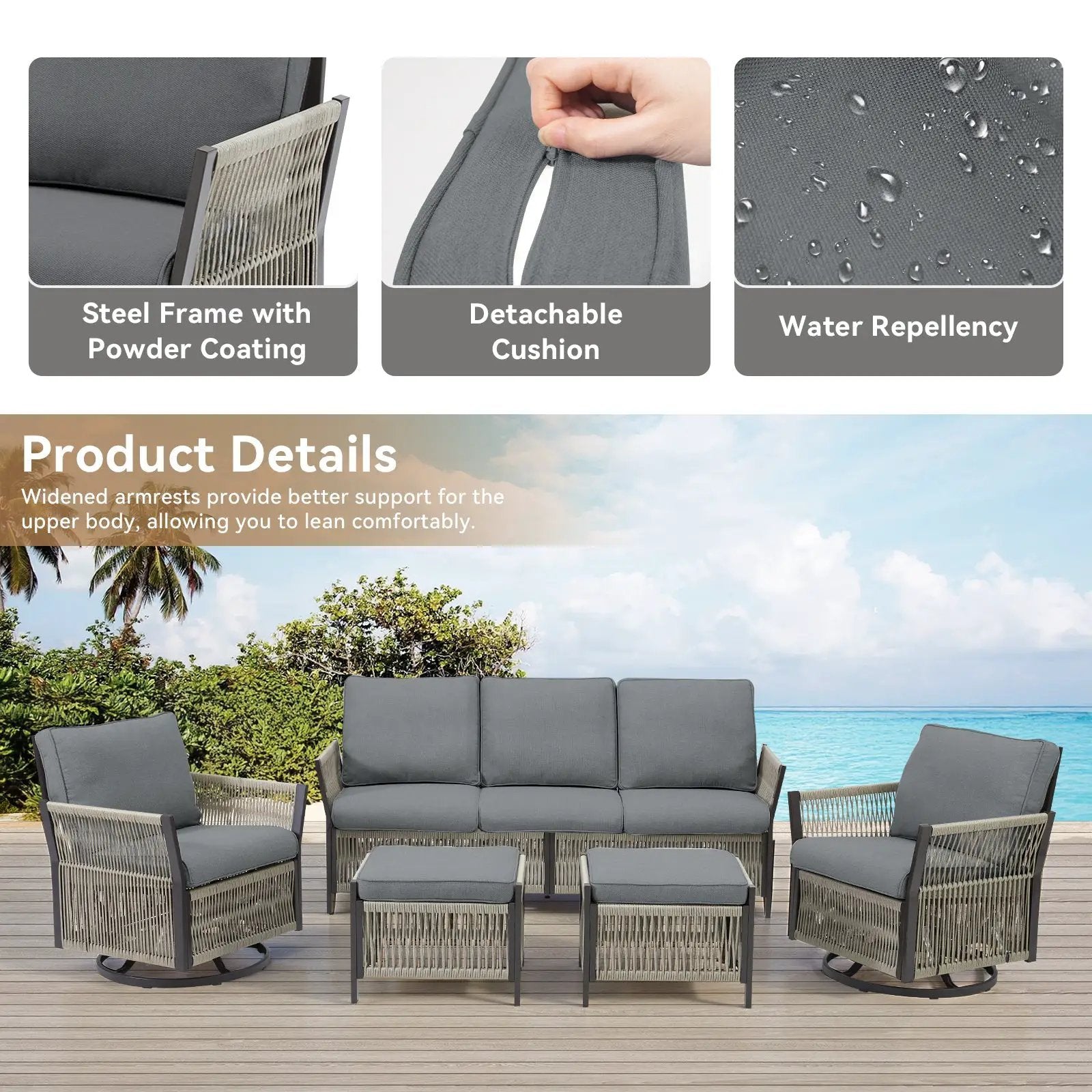 73.6" Outdoor Patio Sofa, 3-Seat Rattan Couch by HouseOfZazla