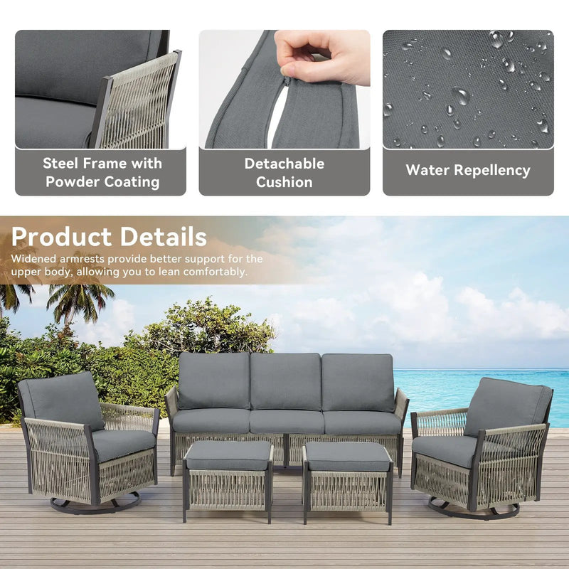 73.6" Outdoor Patio Sofa, 3-Seat Rattan Couch by HouseOfZazla